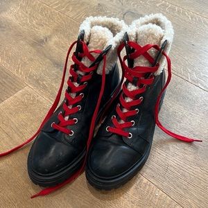 Black lace up boots (red laces & sherpa detailing)